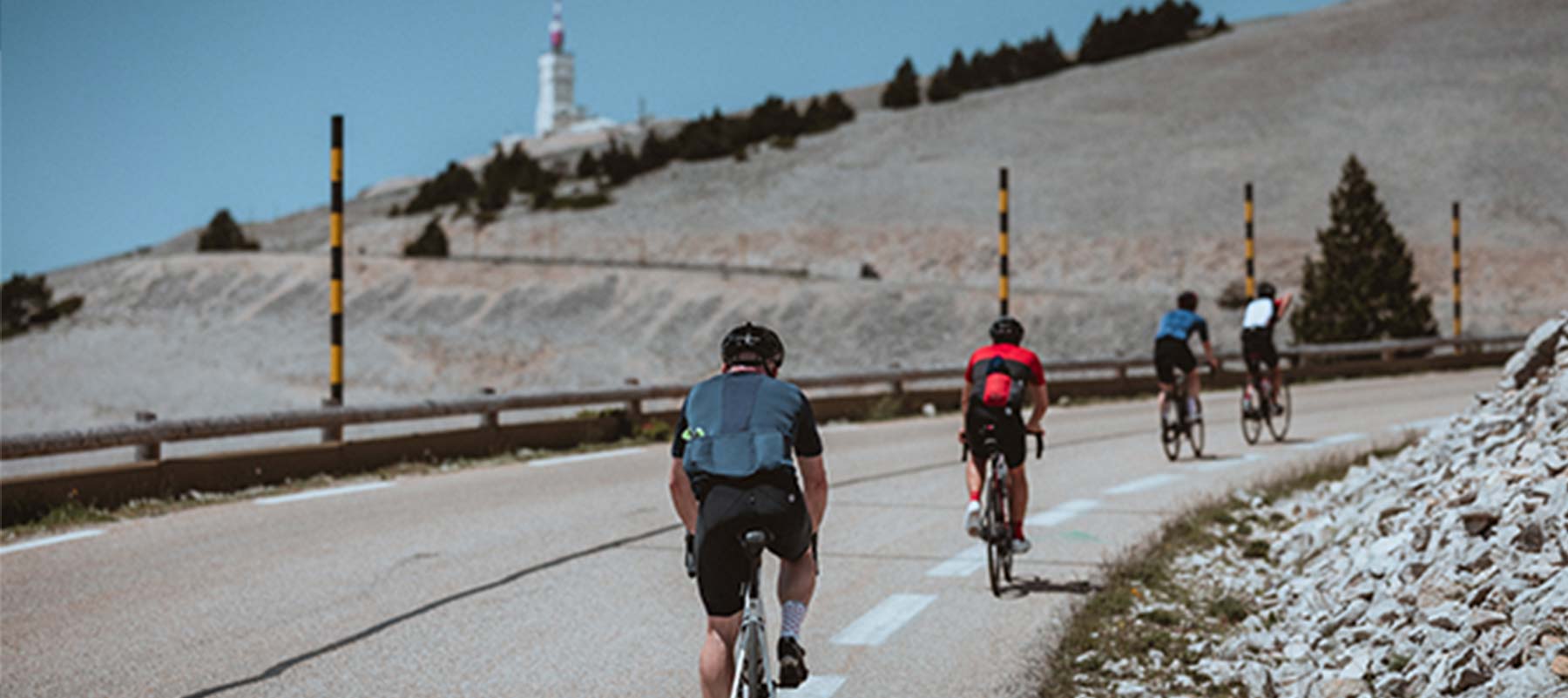 Cyclist on a road bike on the climb to Mont Ventoux via the south ramp from Bédoin
